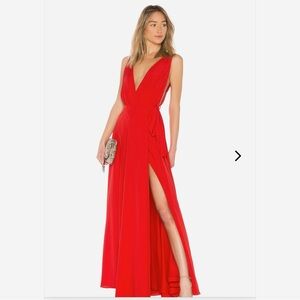 Lovers + Friends Leah Gown Vibrant Red Wrap Maxi Dress Social-Dress
